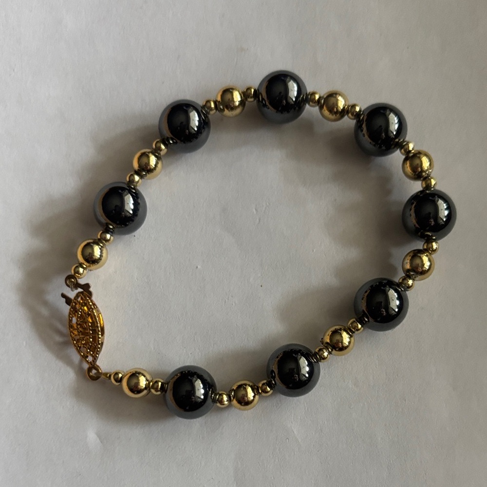 Stunning Artisan Hematite and  Gold Beaded Bracelet